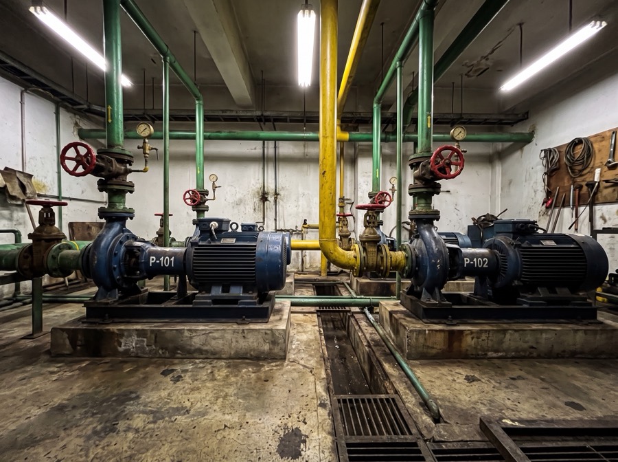 Pump room with two pumps on a service visit